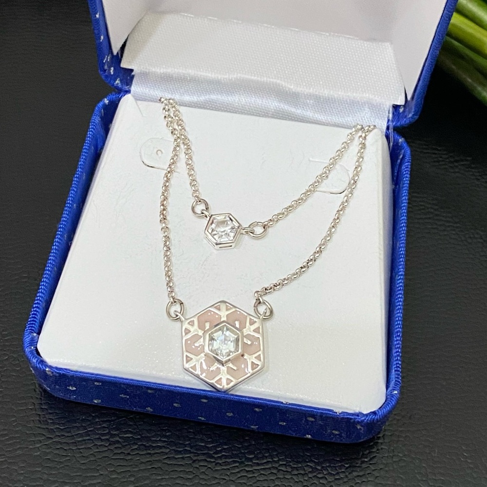 Vintage 925 Italy Signed Sterling Silver Snowflake CZ Double Chain Necklace